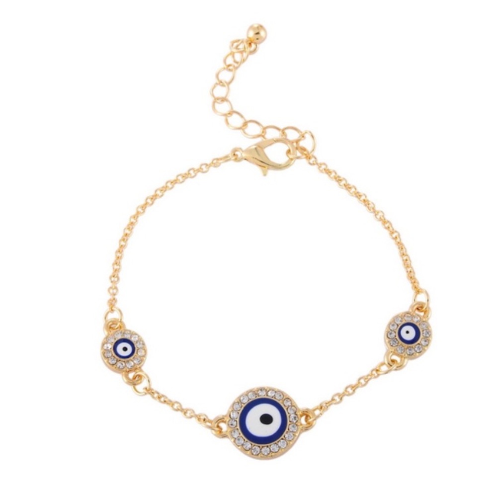 Golden Rhinestone and Enamel Evil Eye Bracelet